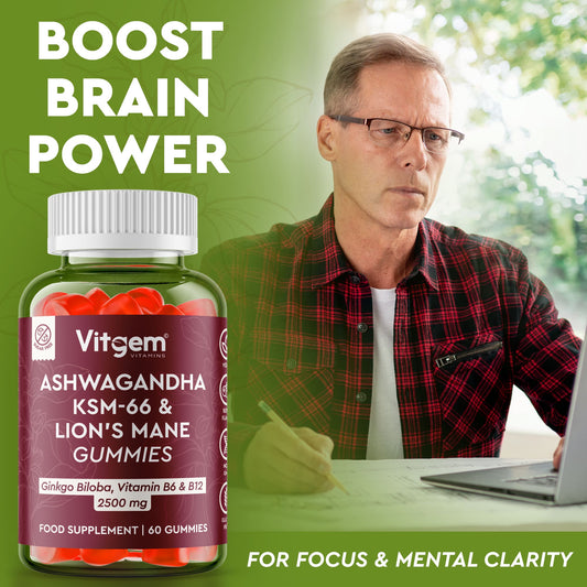 Ashwagandha gummies ingredients - KSM-66 lions mane ginkgo biloba