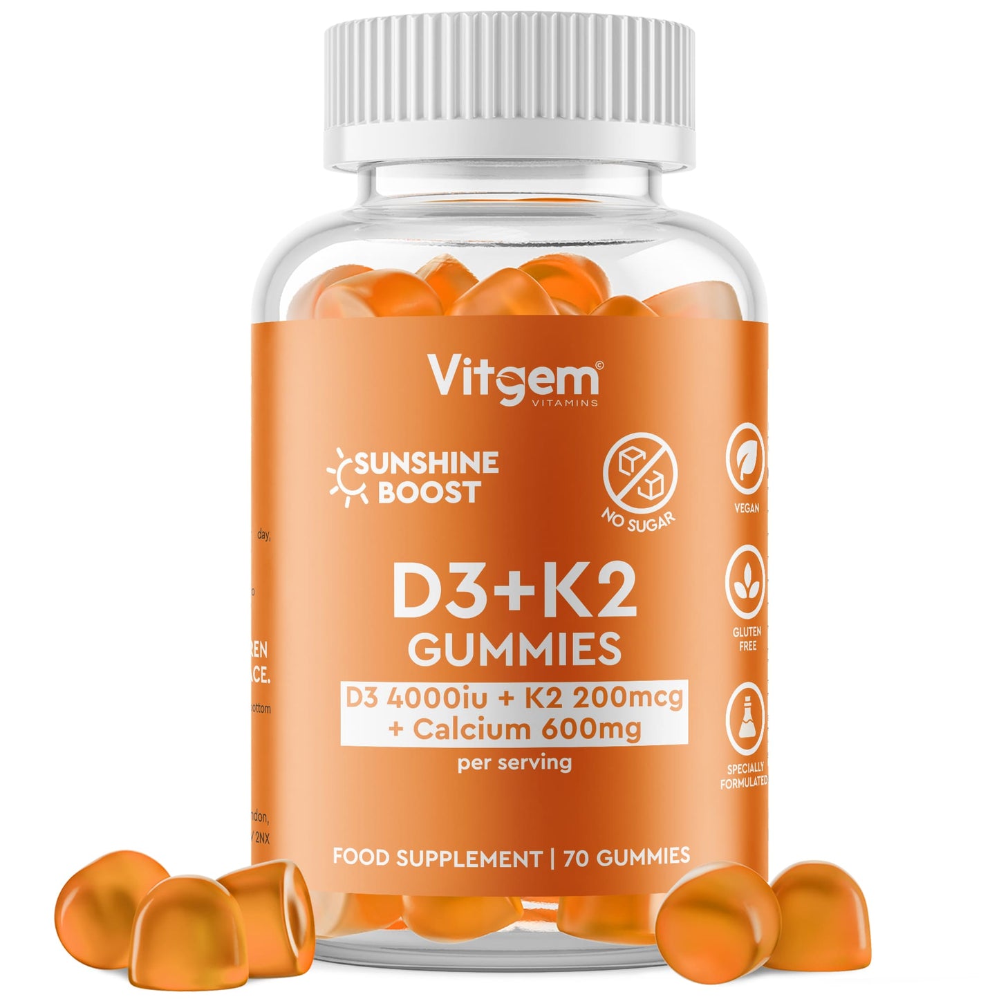 Vitgem D3+K2 Sunshine Gummies bottle - vitamin D gummies UK 4000IU
