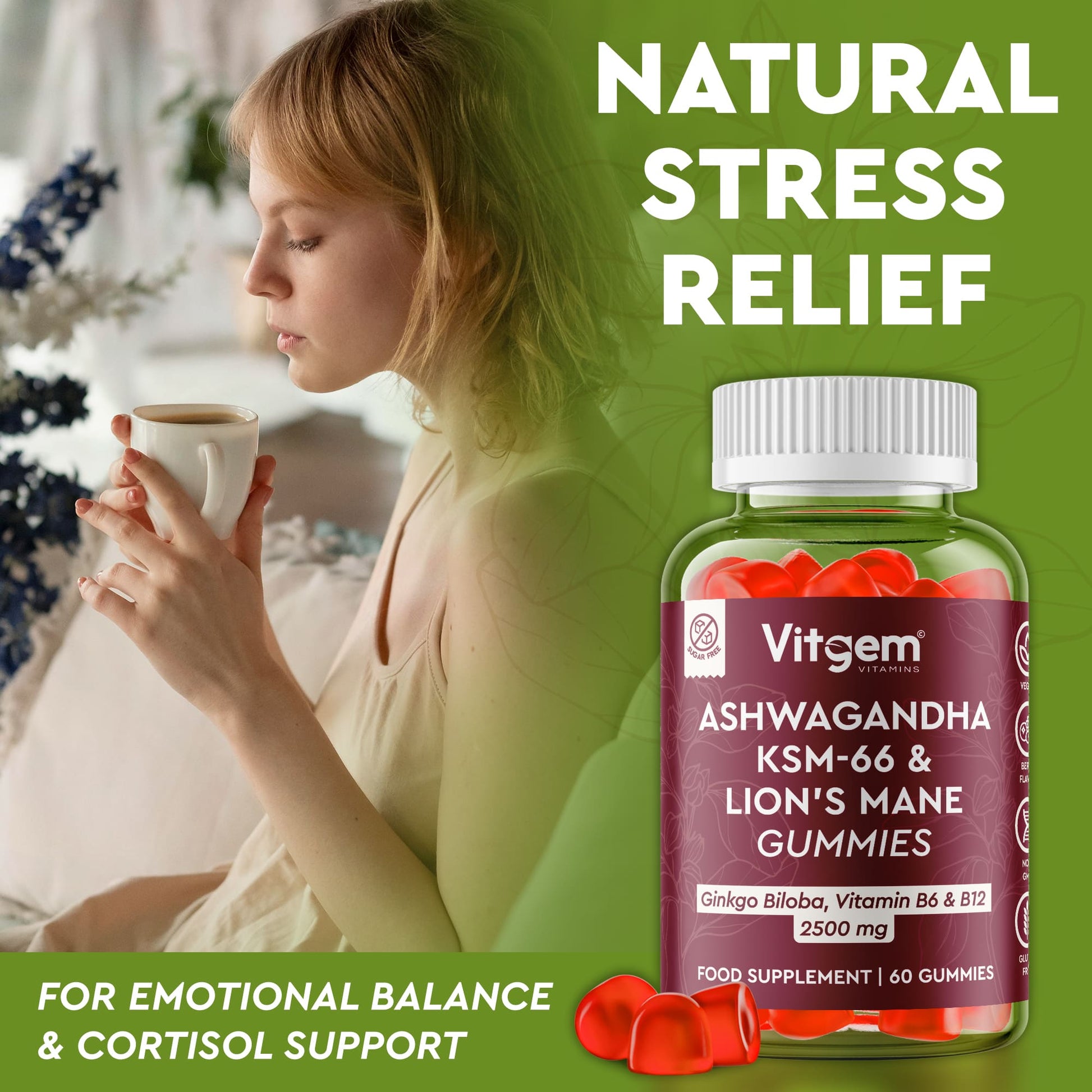 KSM-66 ashwagandha berry gummies - sugar-free focus supplement