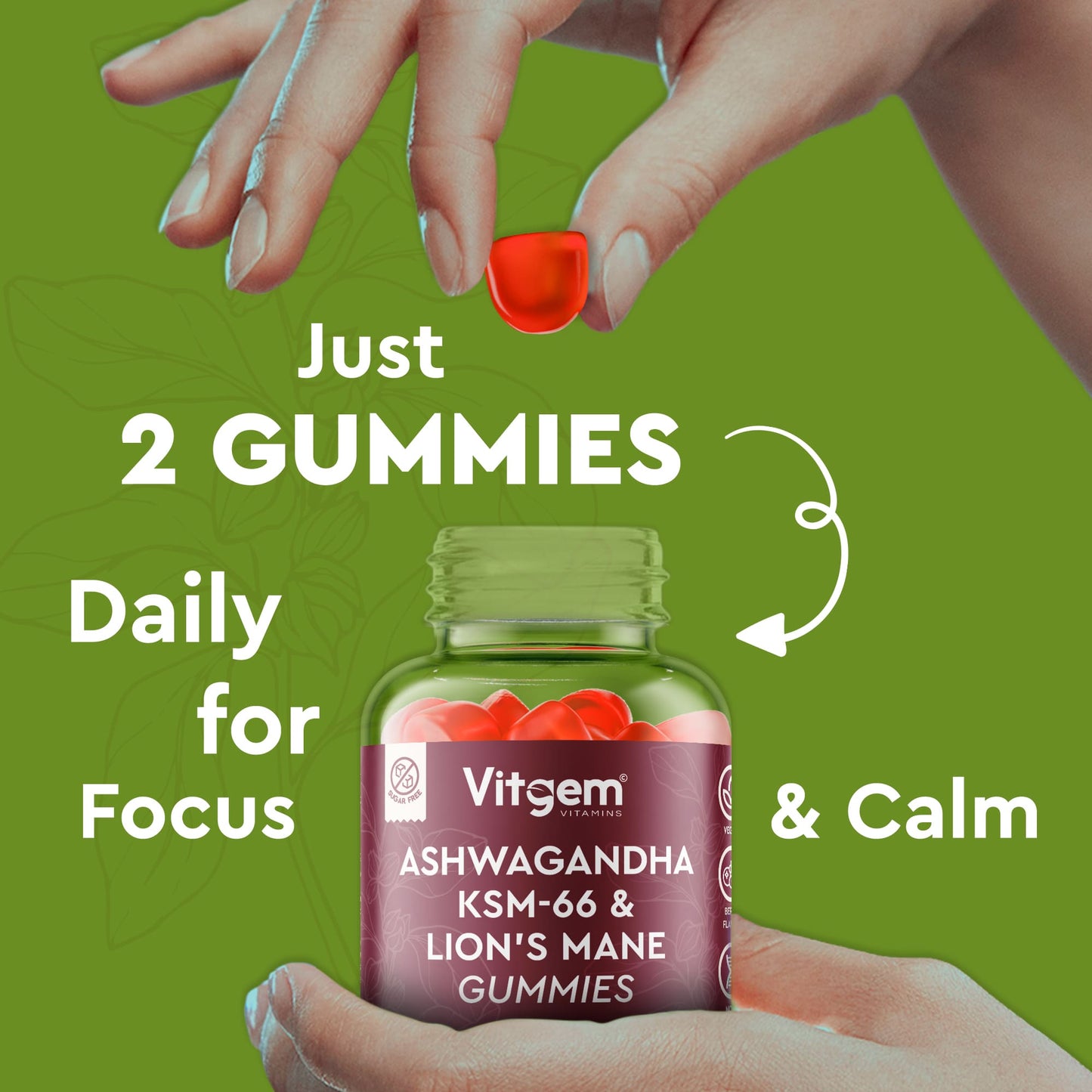 Vitgem ashwagandha gummies back label - GMP certified UK