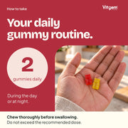 Adults: two gummies daily, chewed thoroughly, during the day or at night