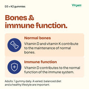 Vitamin D and vitamin K contribute to the maintenance of normal bones; vitamin D to normal immune function