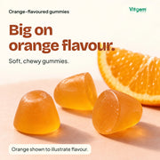 Orange-flavoured vitamin D3 K2 gummies and gummy texture