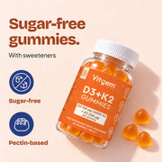 Sugar-free vitamin D gummies: pectin-based vitamin D3 and K2 gummies, bottle and label