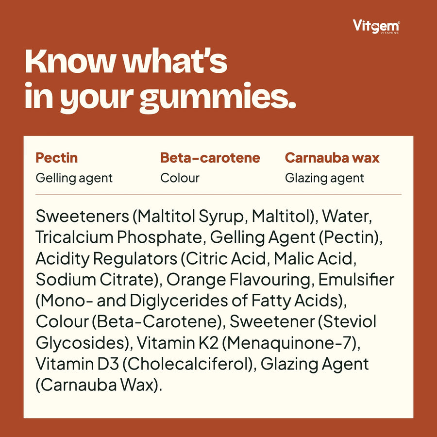 Vitamin D3 and K2 gummies full ingredients declaration