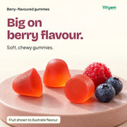Berry-flavoured Ashwagandha and Lion’s Mane gummies with raspberries and blueberries