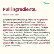 Ashwagandha and Lion’s Mane gummies full ingredients declaration