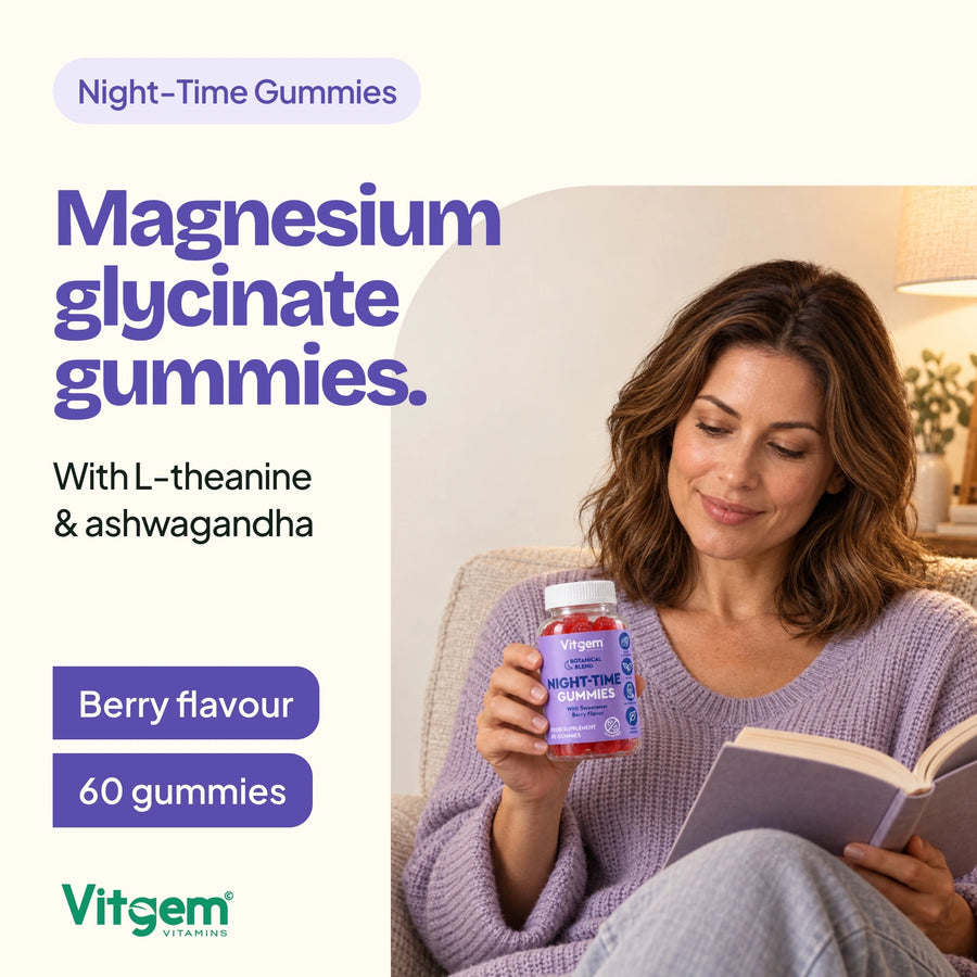 Night-Time Gummies with ashwagandha, L-theanine, magnesium and botanical extracts
