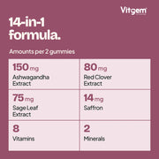 Sage and red clover menopause gummies, 14-in-1 formula: extract amounts per two-gummy serving
