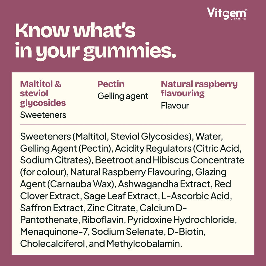 Menopause gummies full ingredients declaration