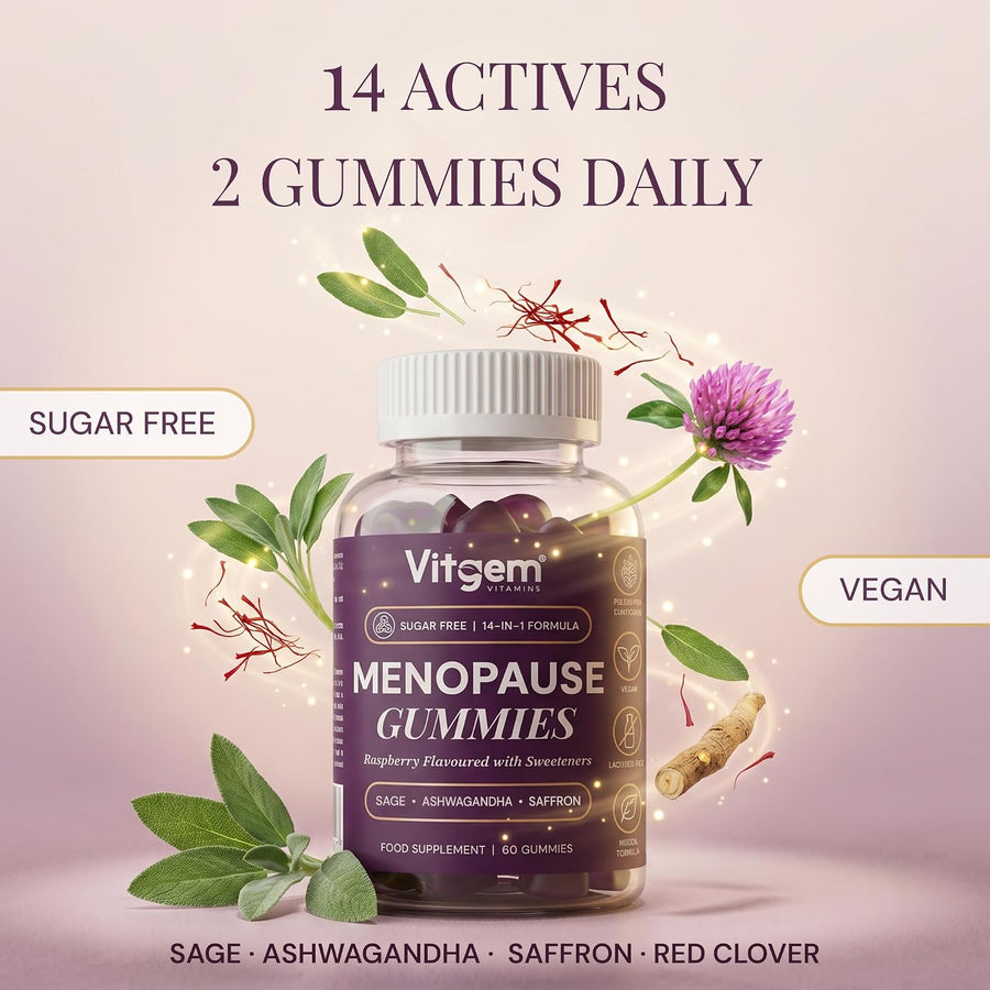 Menopause gummies UK with Sage, Ashwagandha, Saffron and Red Clover botanicals