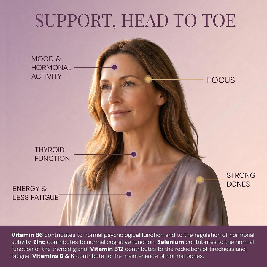 Menopause supplement benefits UK — hormonal activity, thyroid function, energy and bone support